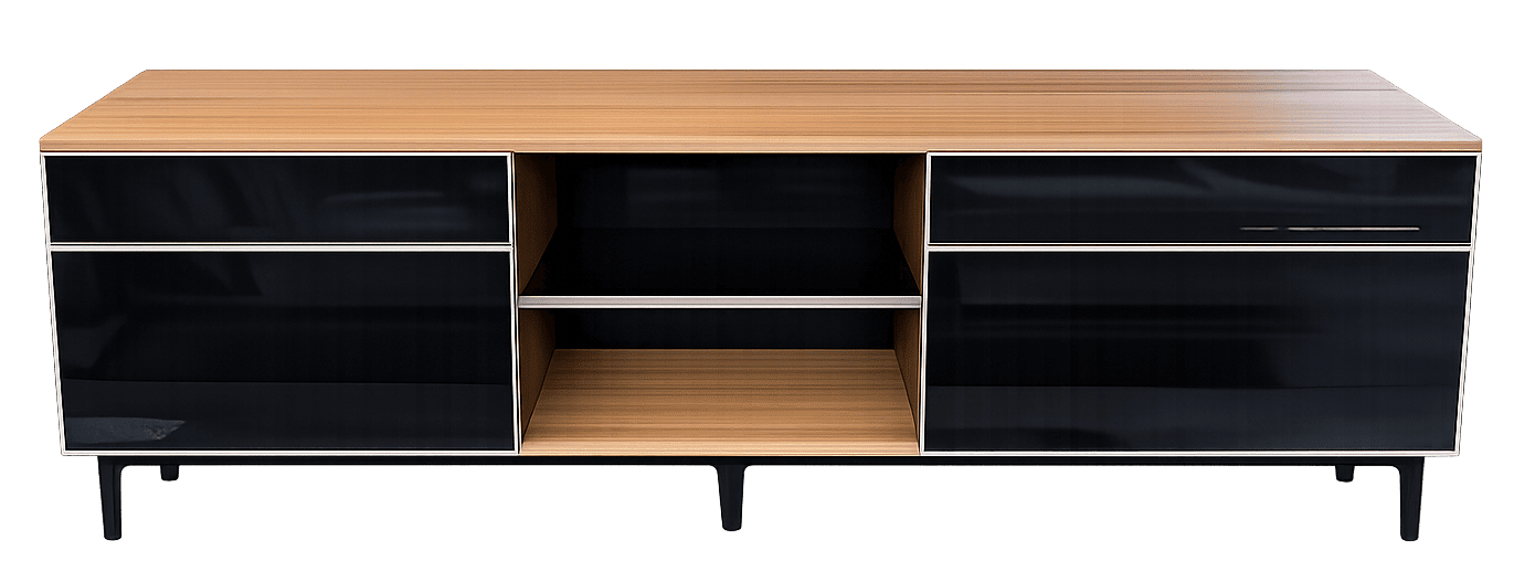 Rack TV Roble Americano con Frente Negro